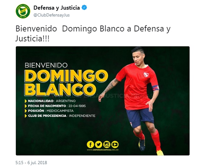 Domingo Blanco nuevo refuerzo de Defensa y Justicia